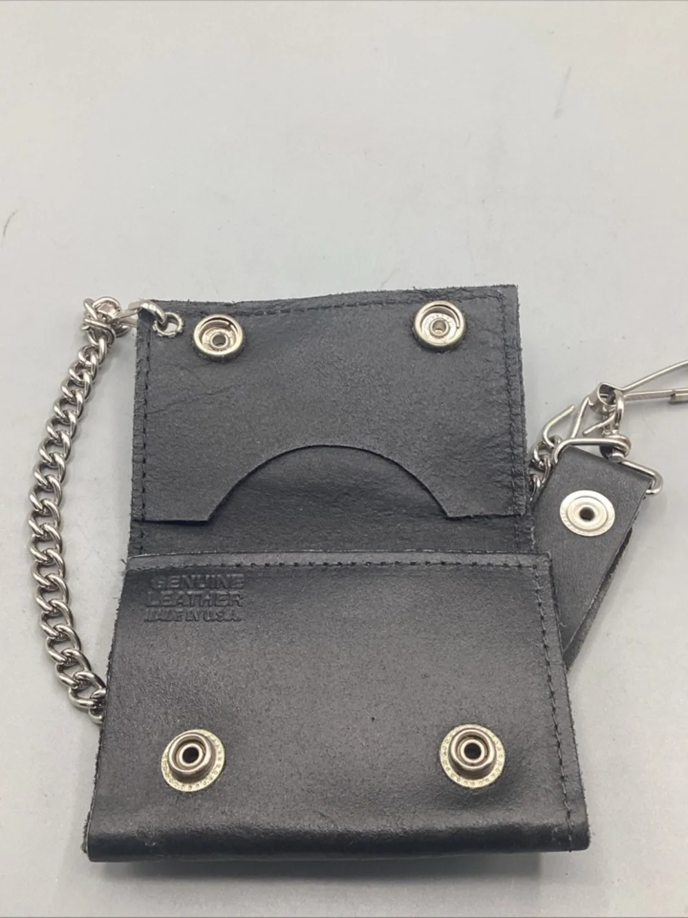 Vintage Black Leather Chain Wallet with Number 69 Accent USA Made